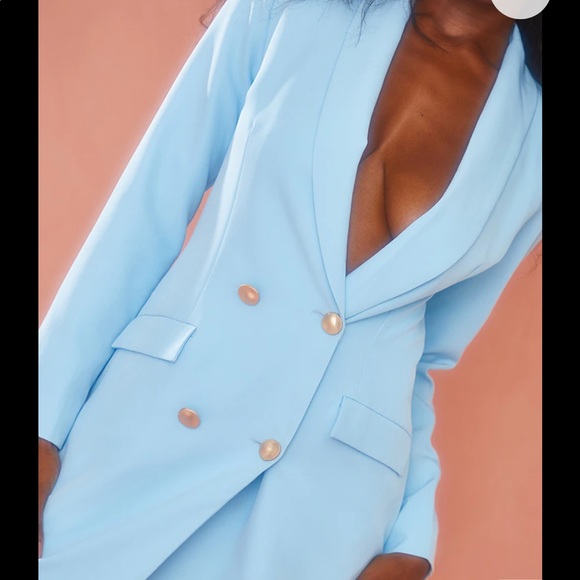 Baby Blue Gold Button Blazer Dress - Picture 5 of 6